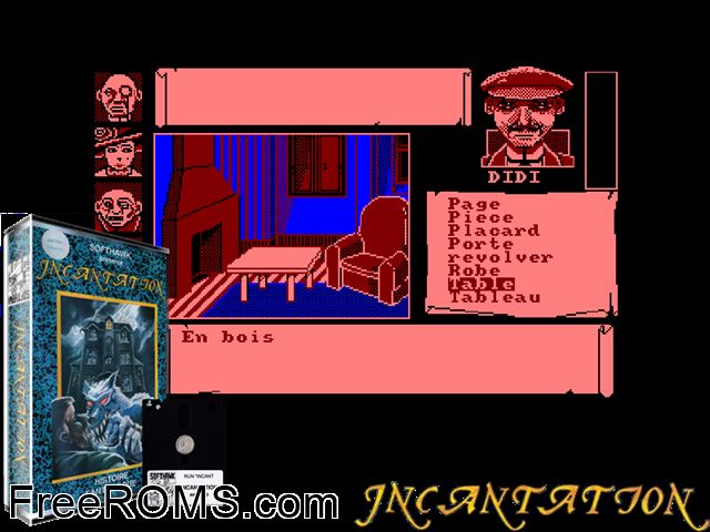 Incantation (F) (1987) (Disk 2 of 2) [h1] Amstrad CPC game showing 3D box cover and gameplay screenshot